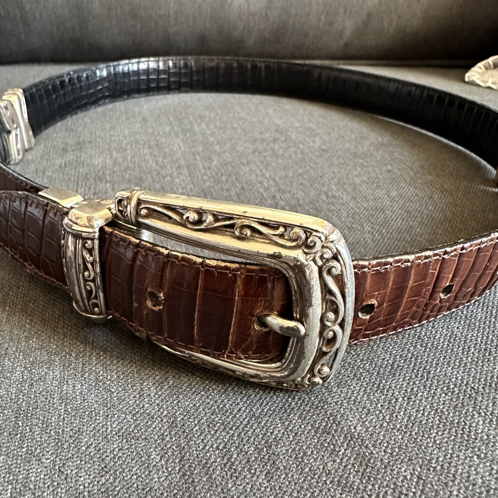 Brighton Elegant Reversible Black/ Brown Leather Belt with Silver Buckle